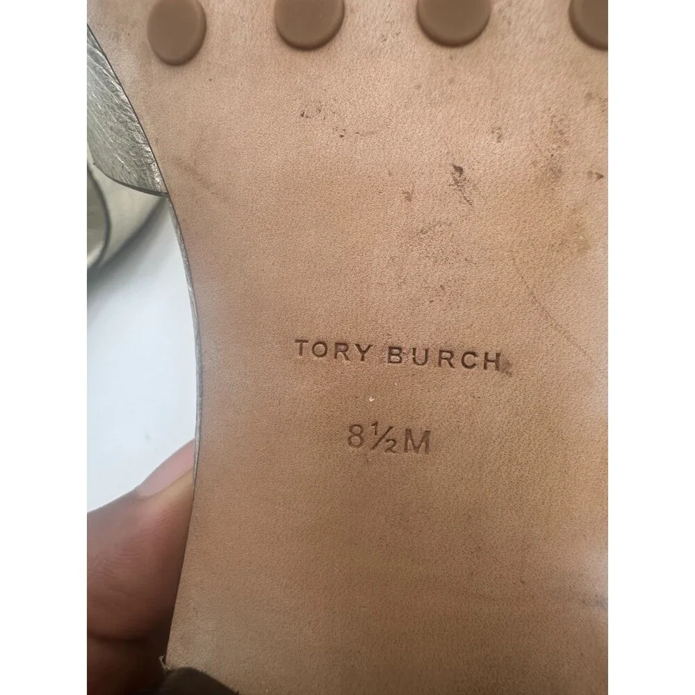 Tory Burch Miller Bombe Double T Logo Mule Sandals Gold Leather Women's Size 8.5